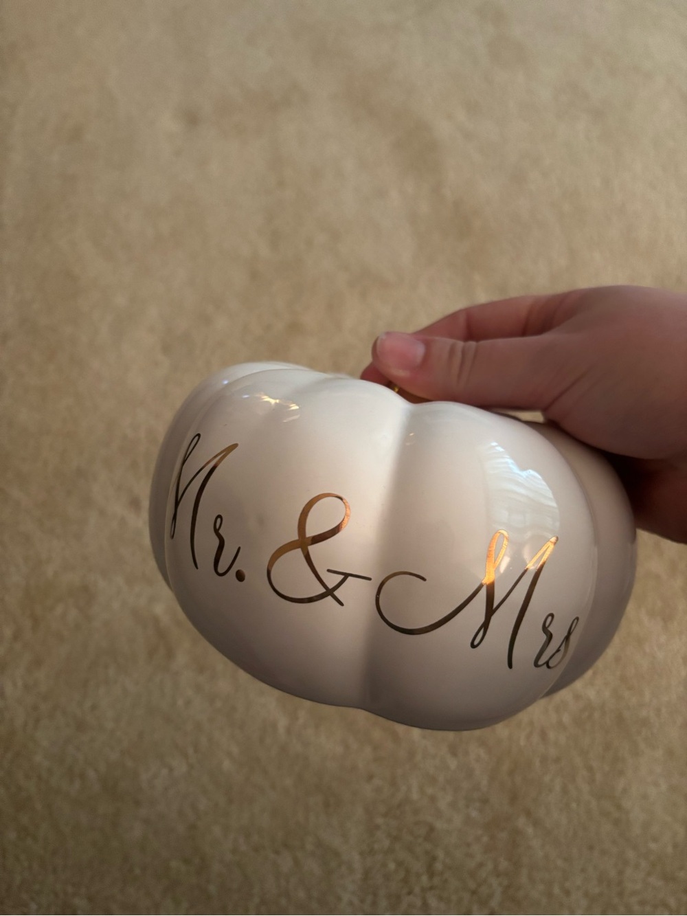 White Ceramic 'Mr. & Mrs.' Decorative Pumpkin